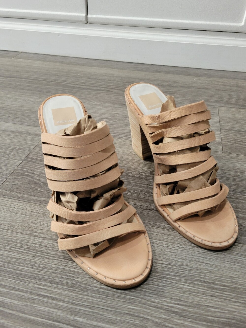 Dolce Vita The Lorna Blush Leather Strappy High Heel Minimalist Sandals Size 10